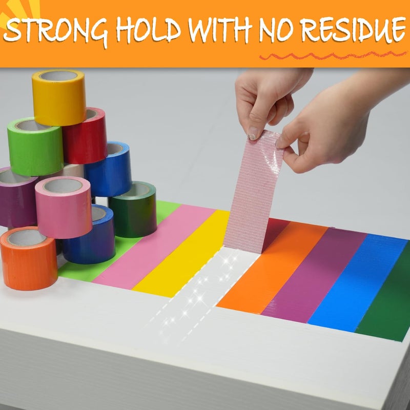 SWRT 12-Pack Rainbow Colored Duct Tape 10 Yards x 2 Inch Heavy Duty, Waterproof Color Duct Tape Tear by Hand, Strong Adhesion No Residue for DIY, Packing, Marking and Arts & Crafts - Image 4